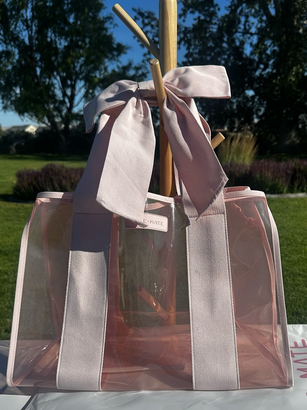 Case-Mate Blush Pink Clear Bow Tote Bag w/ Matching Zip Pouch 🎀